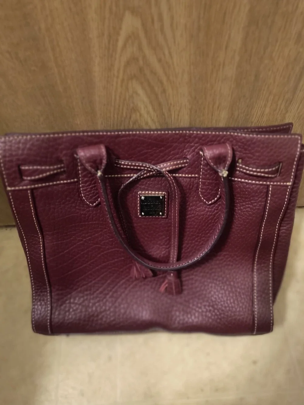 Vintage 2000s Dooney & Bourke Bordeaux Leather Tote Bag | Rare Paisley Interior